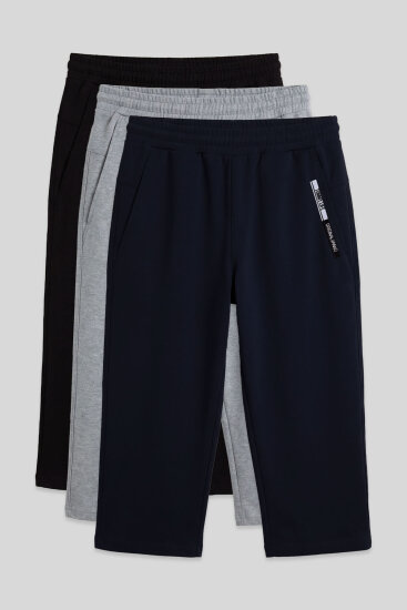 Standart Kalıp 3'lü Paket Siyah-Lacivert-Gri Melanj Erkek Kapri - 83092 