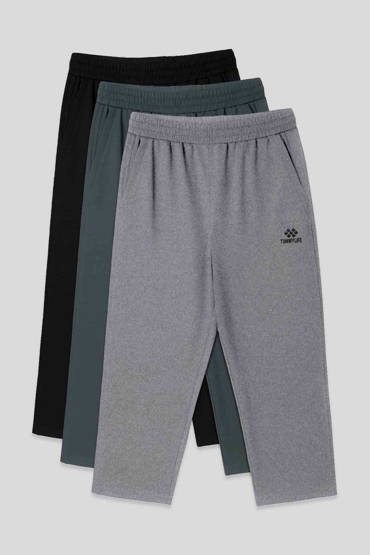  Standart Fit 3'lü Paket Siyah-Haki-Gri Melanj Erkek Kapri - 83102 - TOMMYLIFE
