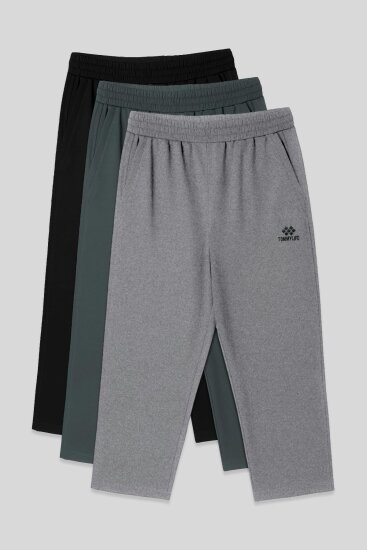  Standart Fit 3'lü Paket Siyah-Haki-Gri Melanj Erkek Kapri - 83102 