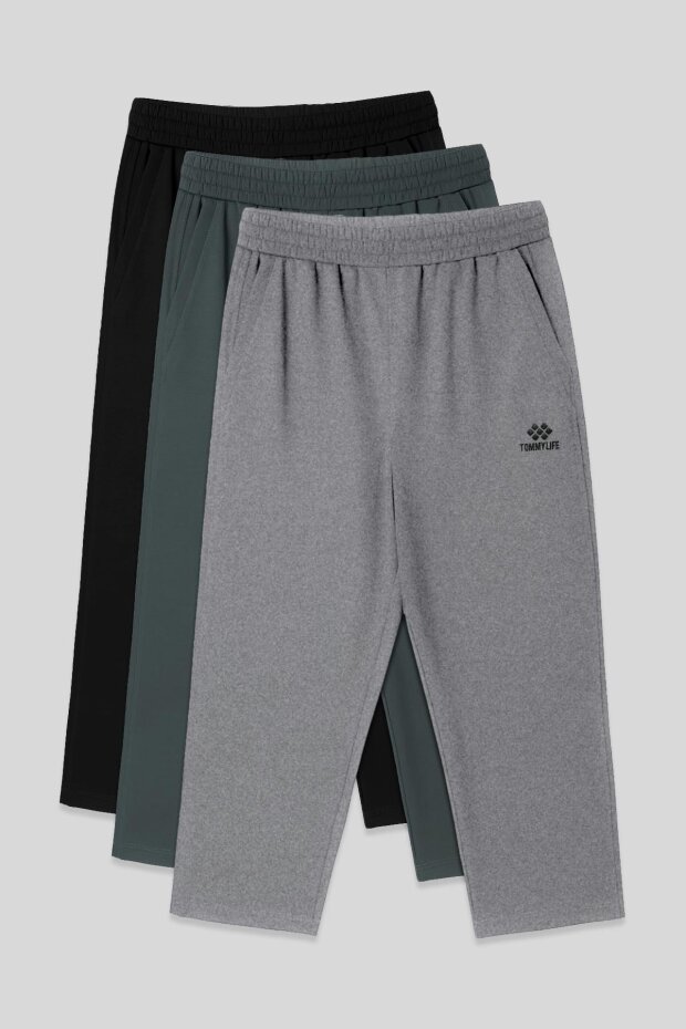  Standart Fit 3'lü Paket Siyah-Haki-Gri Melanj Erkek Kapri - 83102 - 1