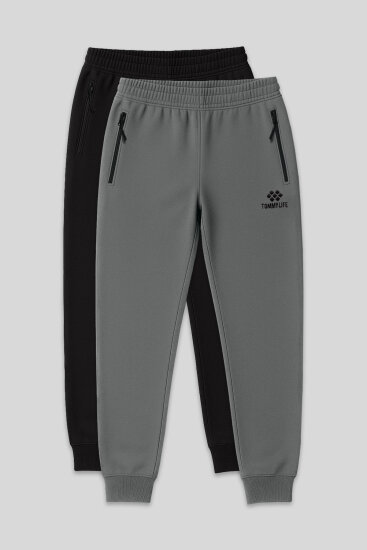 Standart Kalıp 2'li Paket Haki-Siyah Erkek Eşofman Alt - 84587 