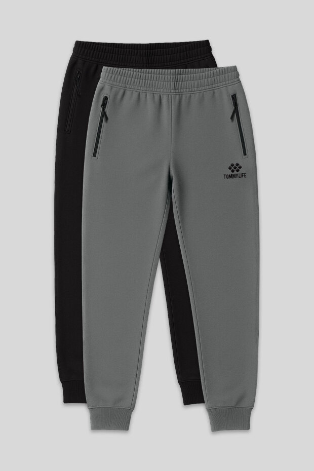 Standart Kalıp 2'li Paket Haki-Siyah Erkek Eşofman Alt - 84587 - 1