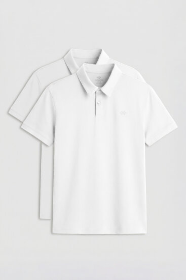 Standart Fit Basic Polo Yaka 2'li Paket Beyaz Erkek T-Shirt - 87748 