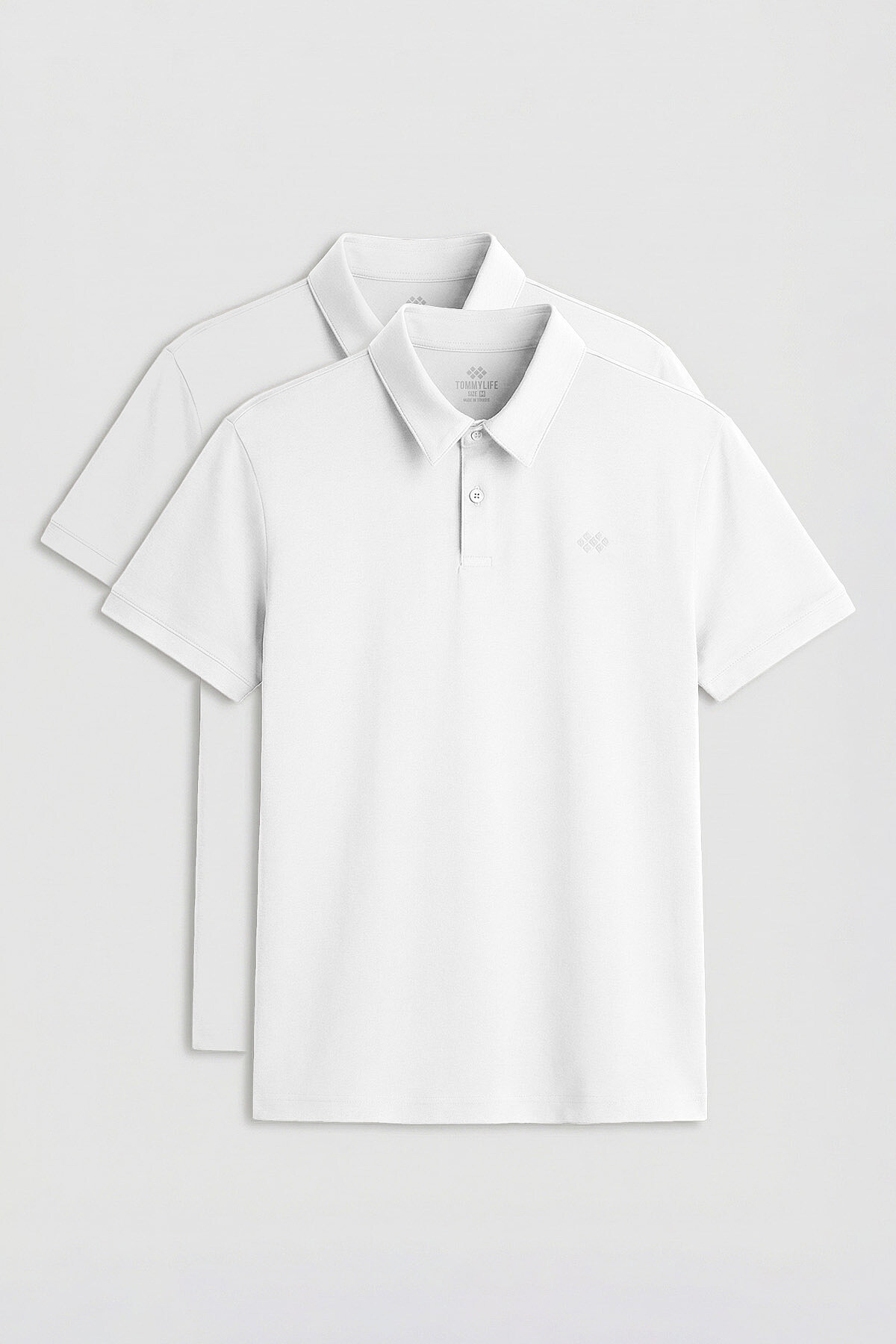 Standart Fit Basic Polo Yaka 2'li Paket Beyaz Erkek T-Shirt - 87748 - TOMMYLIFE
