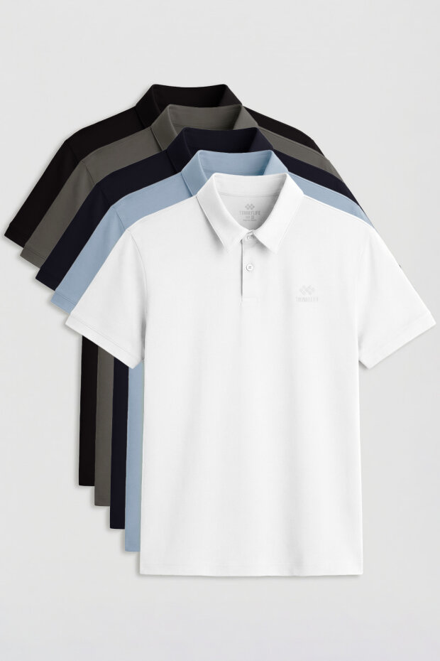 Standart Fit Basic Polo Yaka 5'li Paket Erkek T-Shirt - 87748 - 1