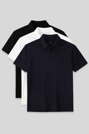 Standart Fit Basic Polo Yaka 3'lü Paket Siyah-Beyaz-Lacivert Erkek T-Shirt 87748 