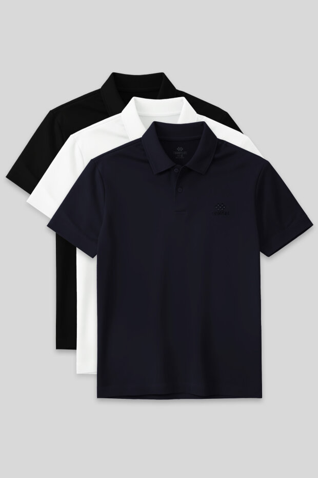 Standart Fit Basic Polo Yaka 3'lü Paket Siyah-Beyaz-Lacivert Erkek T-Shirt 87748 - 1