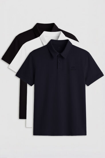 Standart Fit Basic Polo Yaka 3'lü Paket Siyah-Beyaz-Lacivert Erkek T-Shirt 87748 