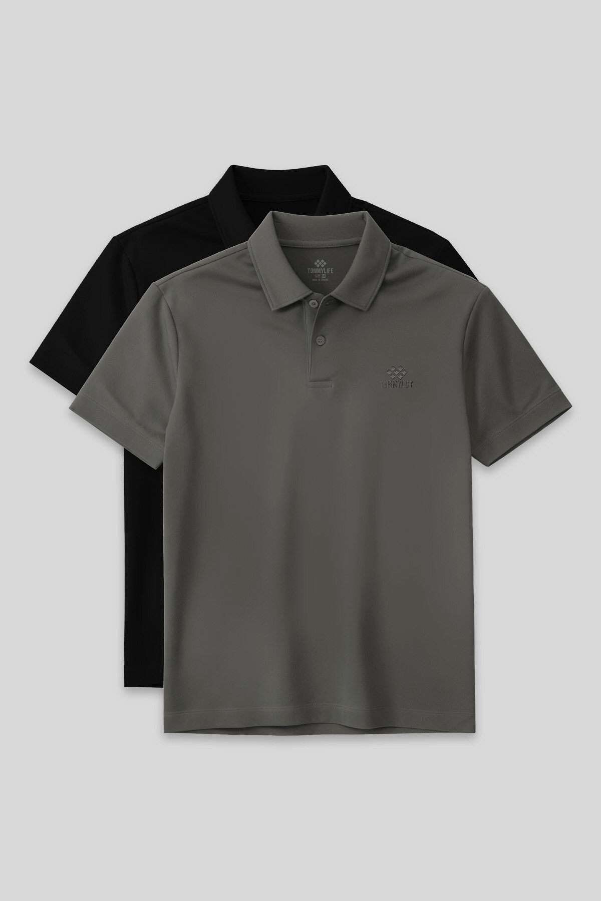 Standart Fit Basic Polo Yaka 2'li Paket Siyah-Çağla Erkek T-Shirt - 87748 - TOMMYLIFE