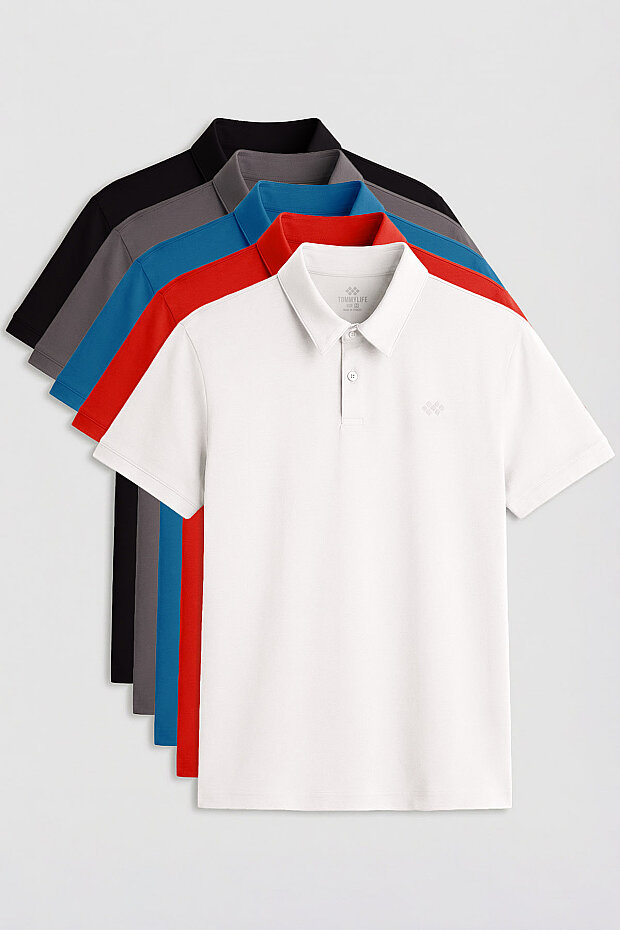 Standart Fit Basic Polo Yaka 5'li Paket Erkek T-Shirt - 87748 - 1