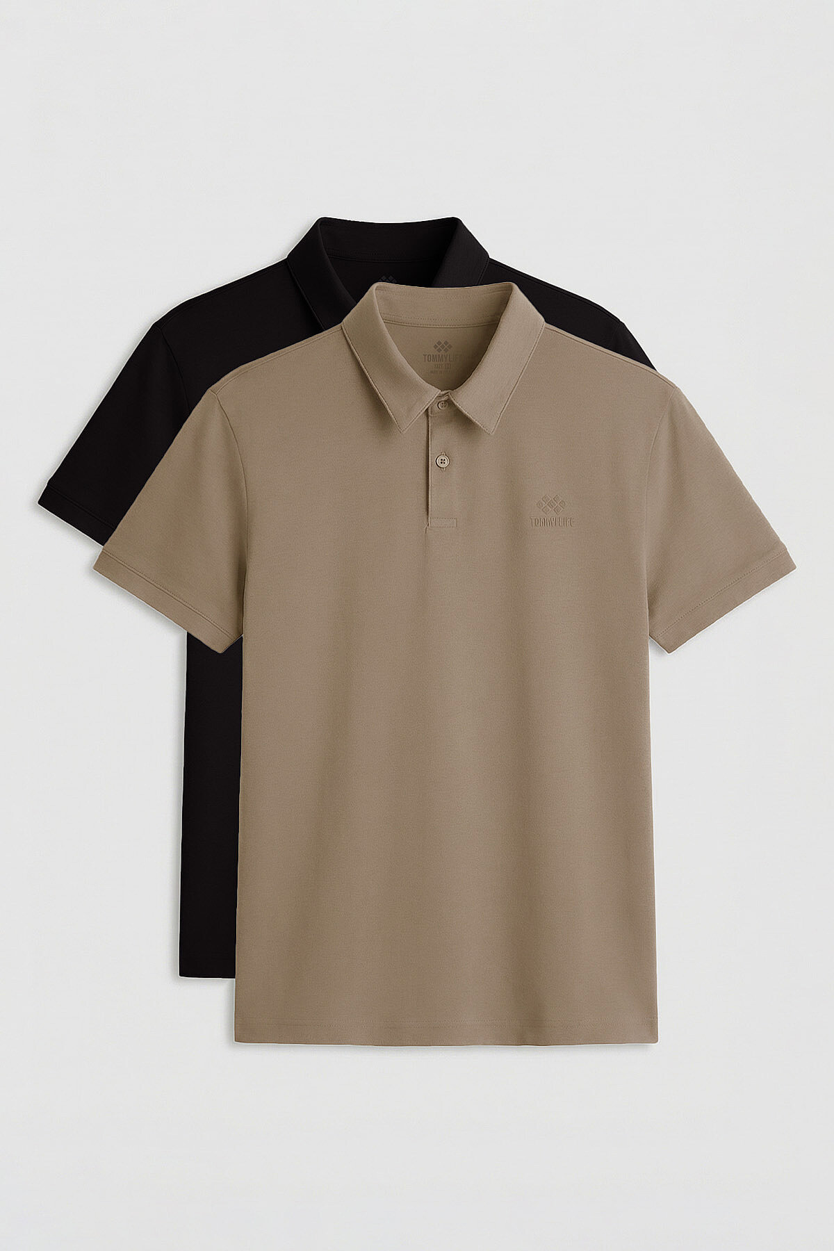 Standart Fit Basic Polo Yaka 2'li Paket Siyah-Koyu Bej Erkek T-Shirt - 87748 - TOMMYLIFE