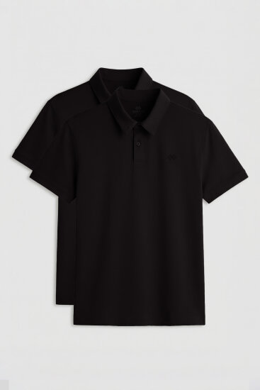 Standart Fit Basic Polo Yaka 2'li Paket Siyah Erkek T-Shirt - 87748 