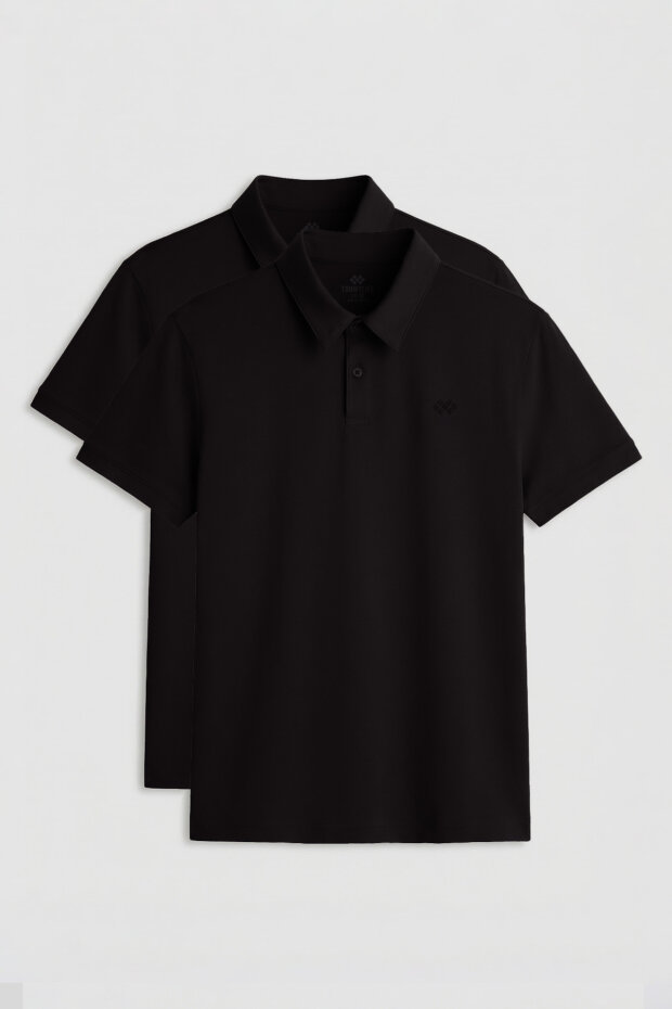 Standart Fit Basic Polo Yaka 2'li Paket Siyah Erkek T-Shirt - 87748 - 1