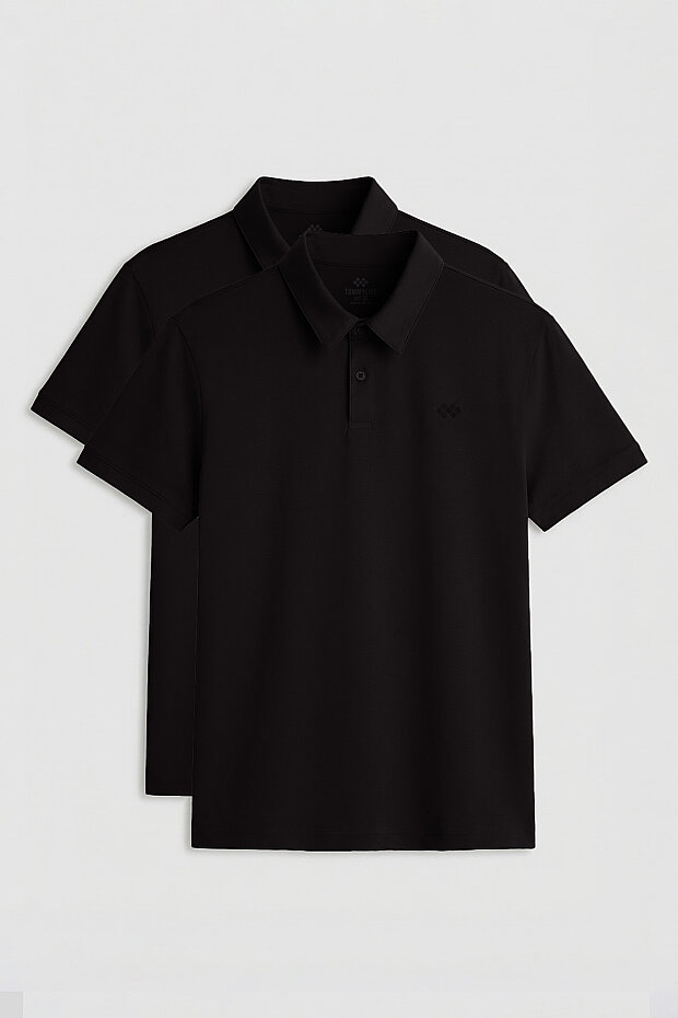 Standart Fit Basic Polo Yaka 2'li Paket Siyah Erkek T-Shirt - 87748 - 1