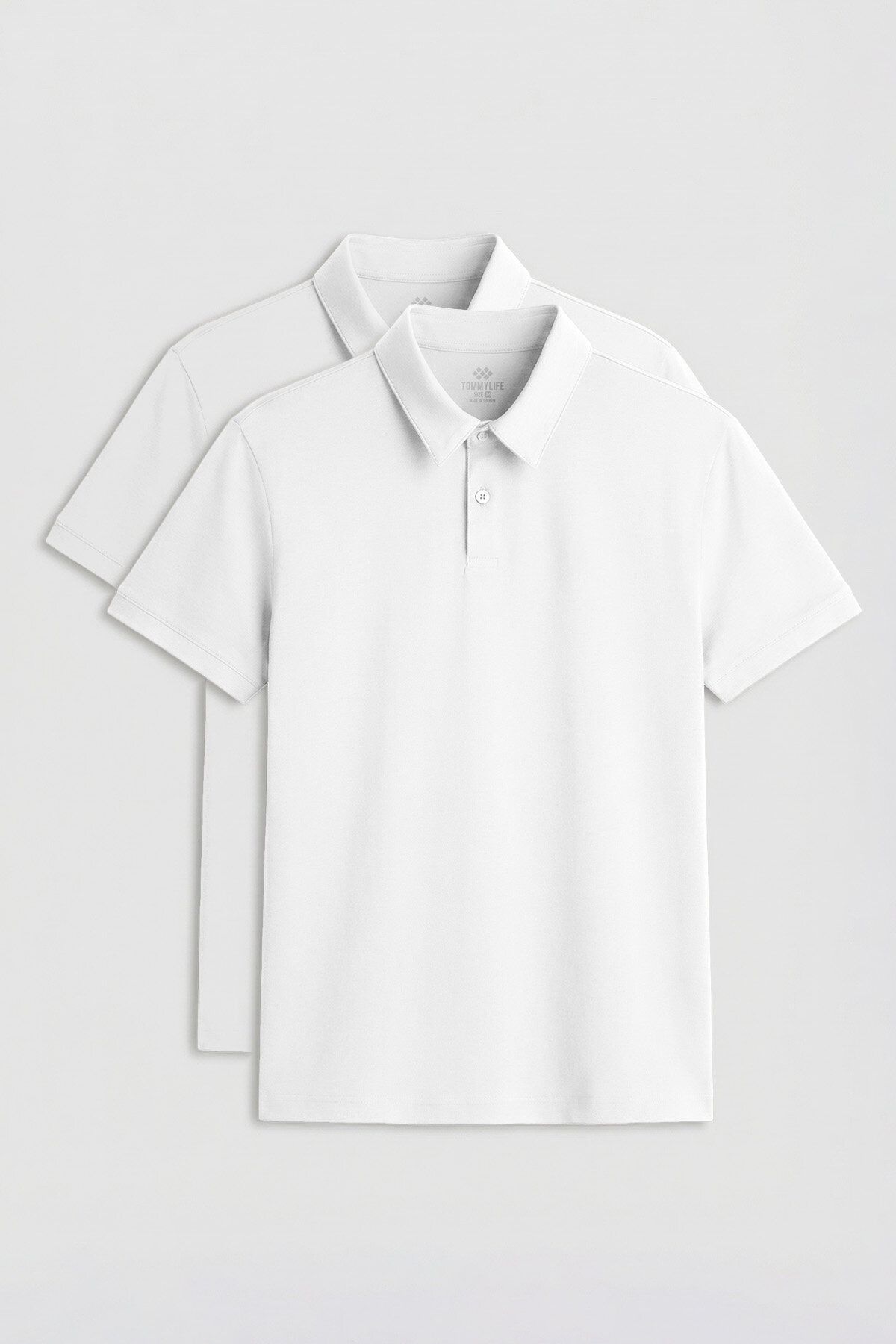 Standart Fit Basic Polo Yaka 2'li Paket Beyaz Erkek T-Shirt - 87768 - TOMMYLIFE
