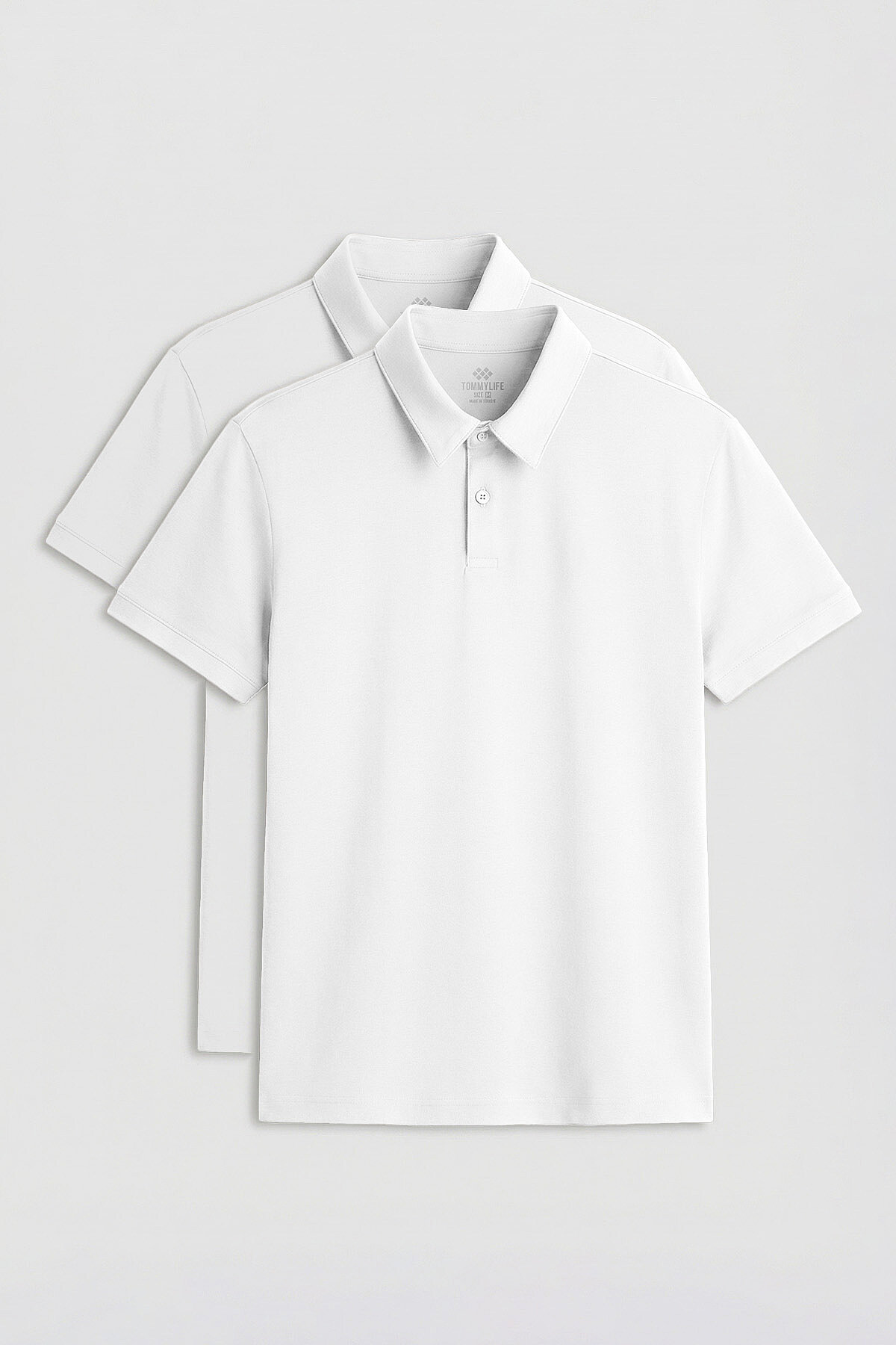 Standart Fit Basic Polo Yaka 2'li Paket Beyaz Erkek T-Shirt - 87768