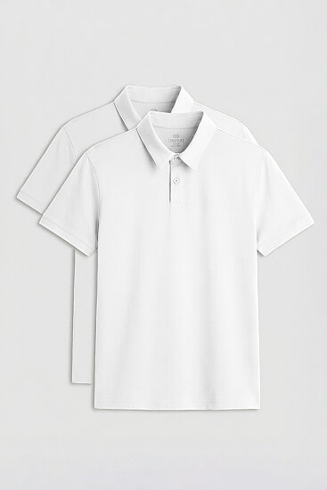 Standart Fit Basic Polo Yaka 2'li Paket Beyaz Erkek T-Shirt - 87768 