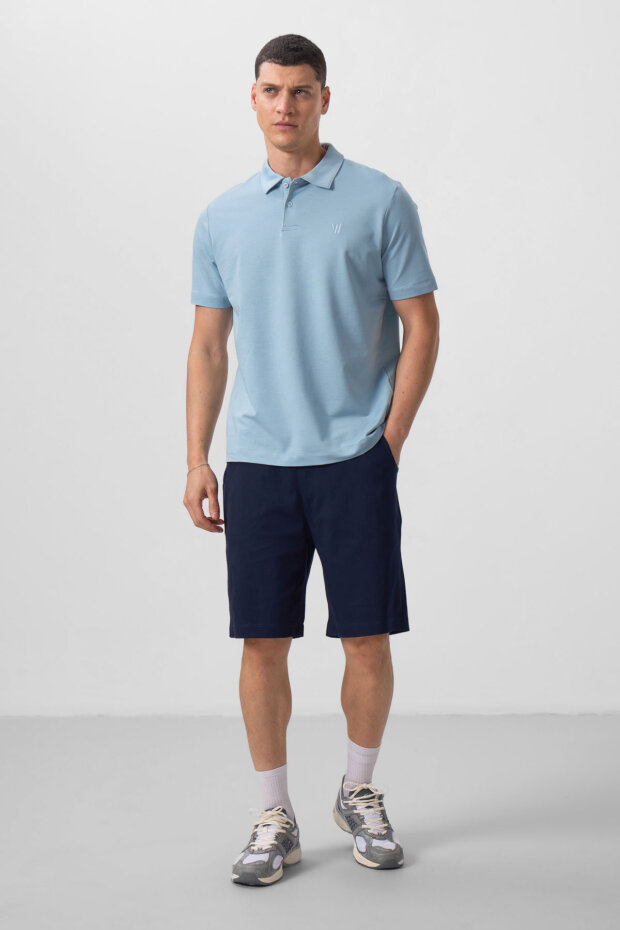 Standart Fit Basic Polo Yaka 2'li Paket Beyaz-Buz Mavi Erkek T-Shirt - 87768 - 4