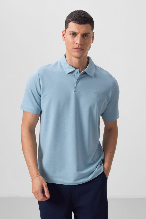 Standart Fit Basic Polo Yaka 2'li Paket Beyaz-Buz Mavi Erkek T-Shirt - 87768 - 2