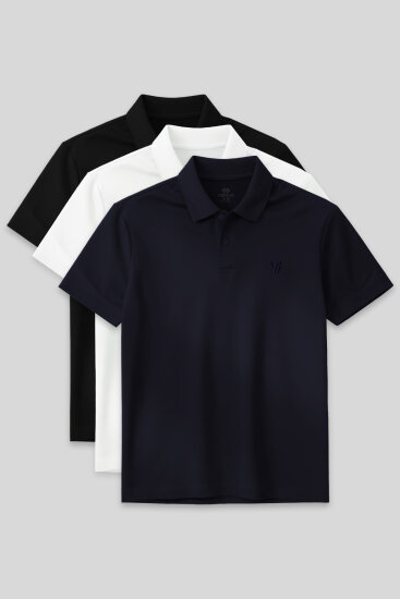 Standart Fit Basic Polo Yaka 3'lü Paket Siyah-Beyaz-Lacivert Erkek T-Shirt 87768 