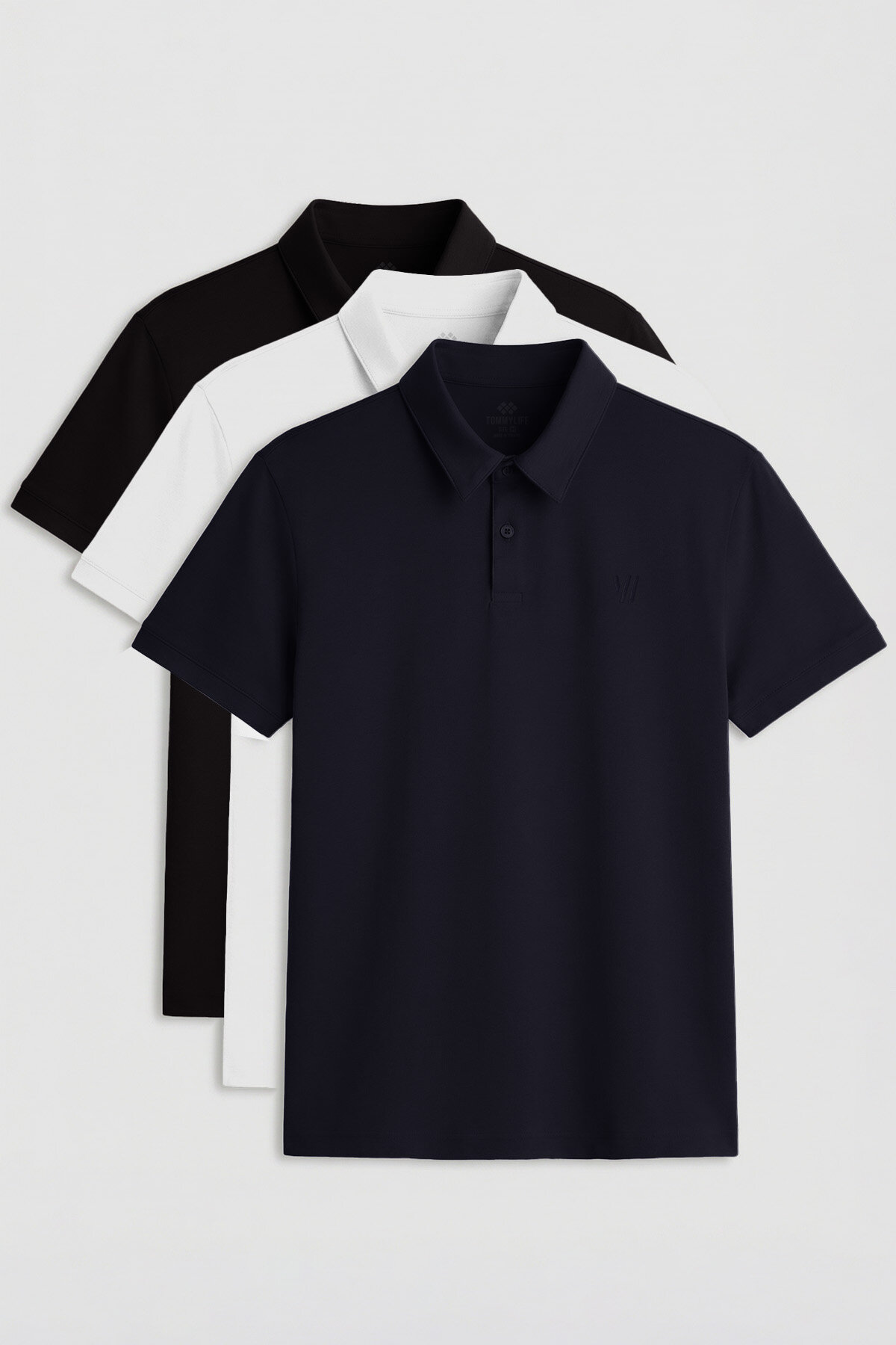 Standart Fit Basic Polo Yaka 3'lü Paket Siyah-Beyaz-Lacivert Erkek T-Shirt 87768 - TOMMYLIFE