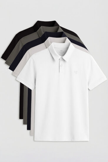 Standart Fit Basic Polo Yaka 5'li Paket Erkek T-Shirt - 87768 