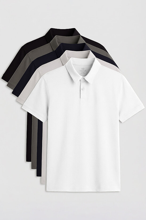 Standart Fit Basic Polo Yaka 5'li Paket Erkek T-Shirt - 87768 - 1