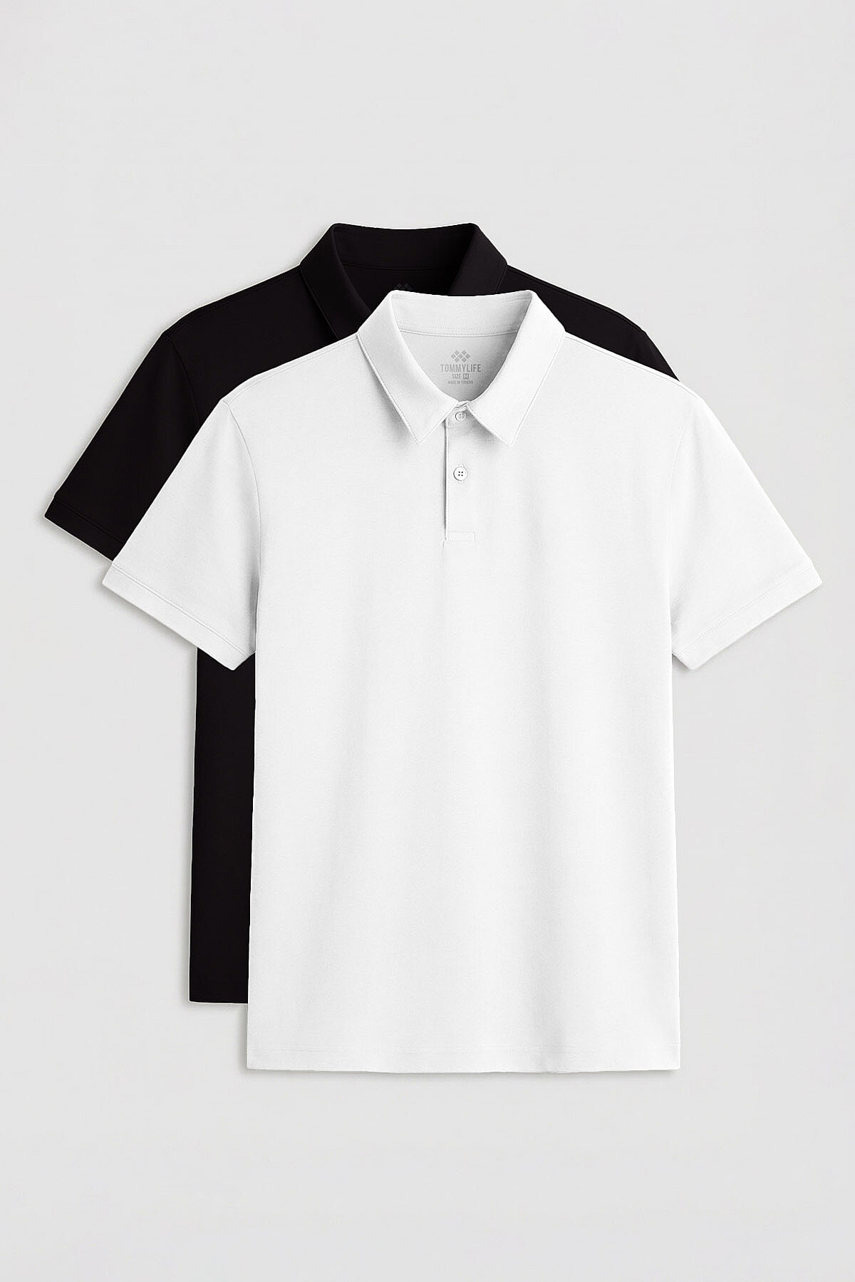 Standart Fit Basic Polo Yaka 2'li Paket Siyah-Beyaz Erkek T-Shirt - 87768 - TOMMYLIFE