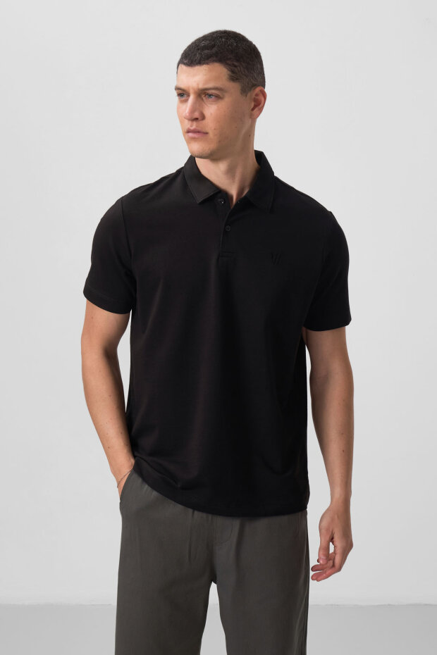 Standart Fit Basic Polo Yaka 2'li Paket Siyah-Çağla Erkek T-Shirt - 87768 - 4