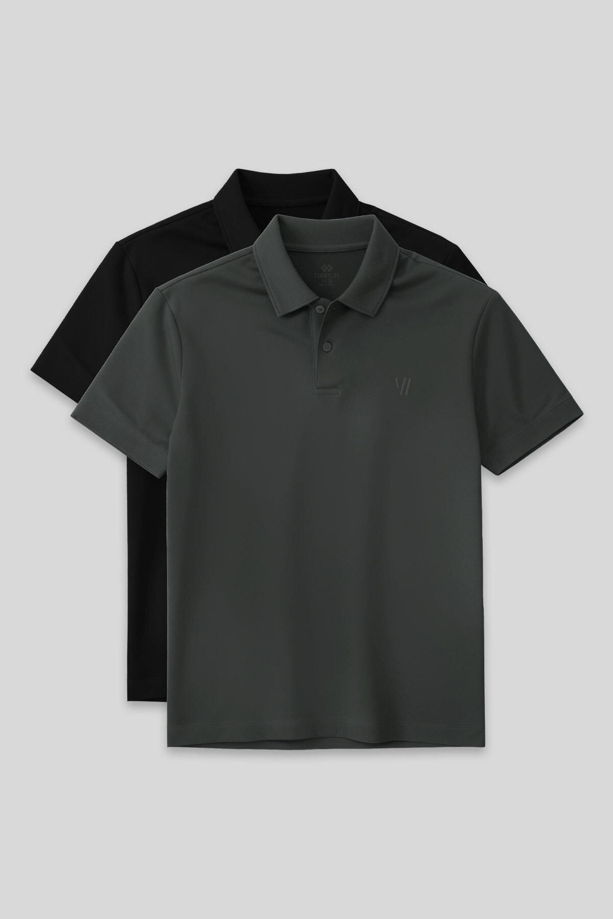 Standart Fit Basic Polo Yaka 2'li Paket Siyah-Çağla Erkek T-Shirt - 87768 - TOMMYLIFE