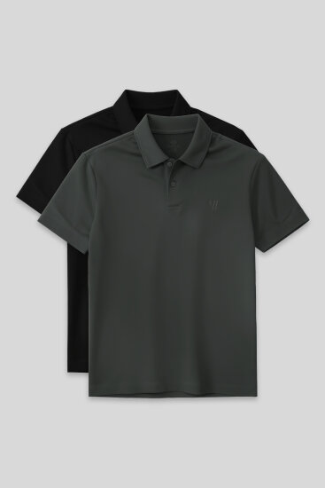 Standart Fit Basic Polo Yaka 2'li Paket Siyah-Çağla Erkek T-Shirt - 87768 - TOMMYLIFE