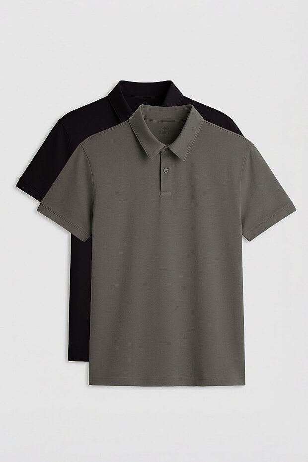 Standart Fit Basic Polo Yaka 2'li Paket Siyah-Çağla Erkek T-Shirt - 87768 - 1