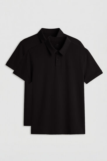 Standart Fit Basic Polo Yaka 2'li Paket Siyah Erkek T-Shirt - 87768 