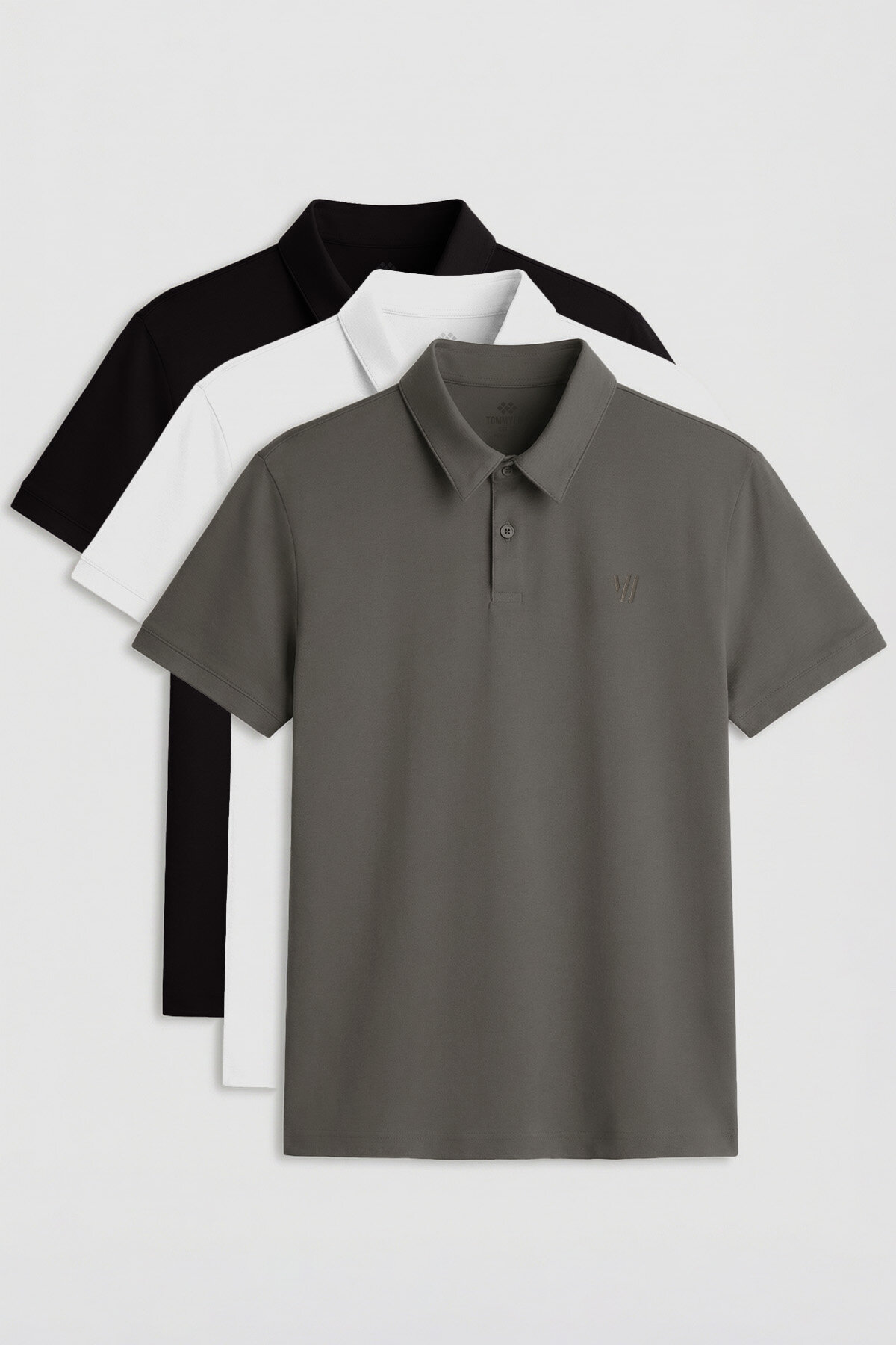 Standart Fit Basic Polo Yaka 3'lü Paket Siyah-Beyaz-Çağla Erkek T-Shirt 87768 - TOMMYLIFE