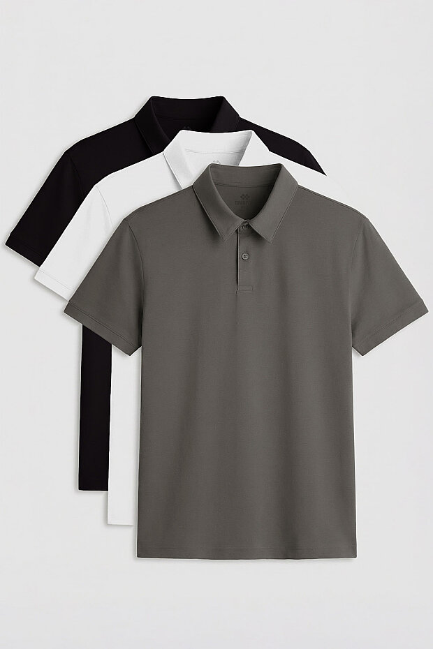 Standart Fit Basic Polo Yaka 3'lü Paket Siyah-Beyaz-Çağla Erkek T-Shirt 87768 - 1