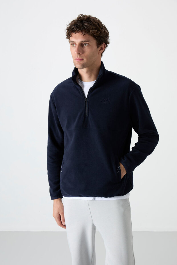 Dik Yaka Yarım Fermuarlı 2'li Paket Lacivert-Gri Melanj Erkek Polar Sweatshirt - 87891 - 4
