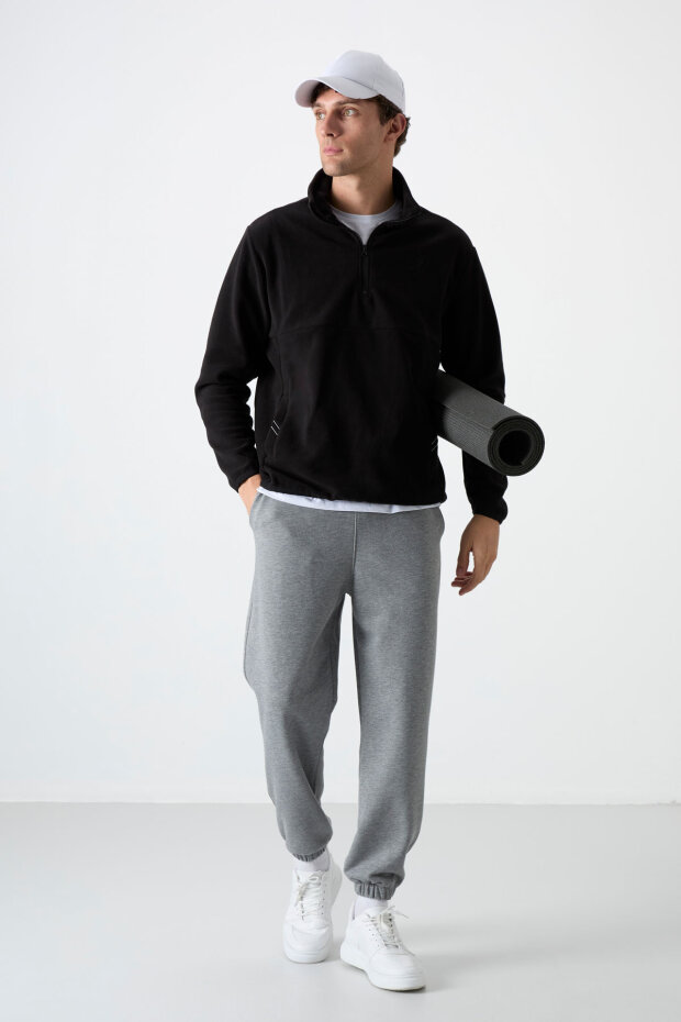 Dik Yaka Yarım Fermuarlı 2'li Paket Siyah-Gri Melanj Erkek Polar Sweatshirt - 87891 - 5