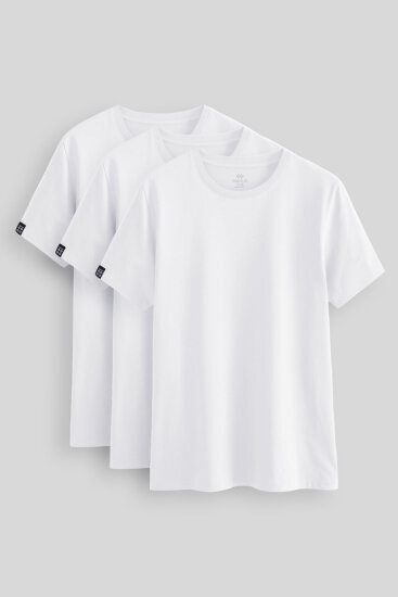 Standart Fit Basic O Yaka 3'lü Paket Beyaz Erkek T-Shirt 87911 