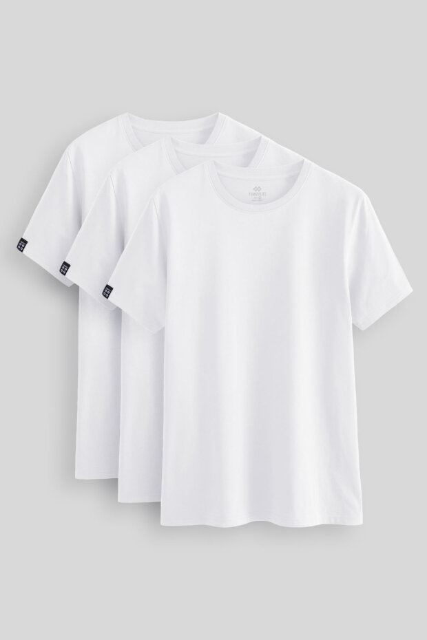 Standart Fit Basic O Yaka 3'lü Paket Beyaz Erkek T-Shirt 87911 - 1