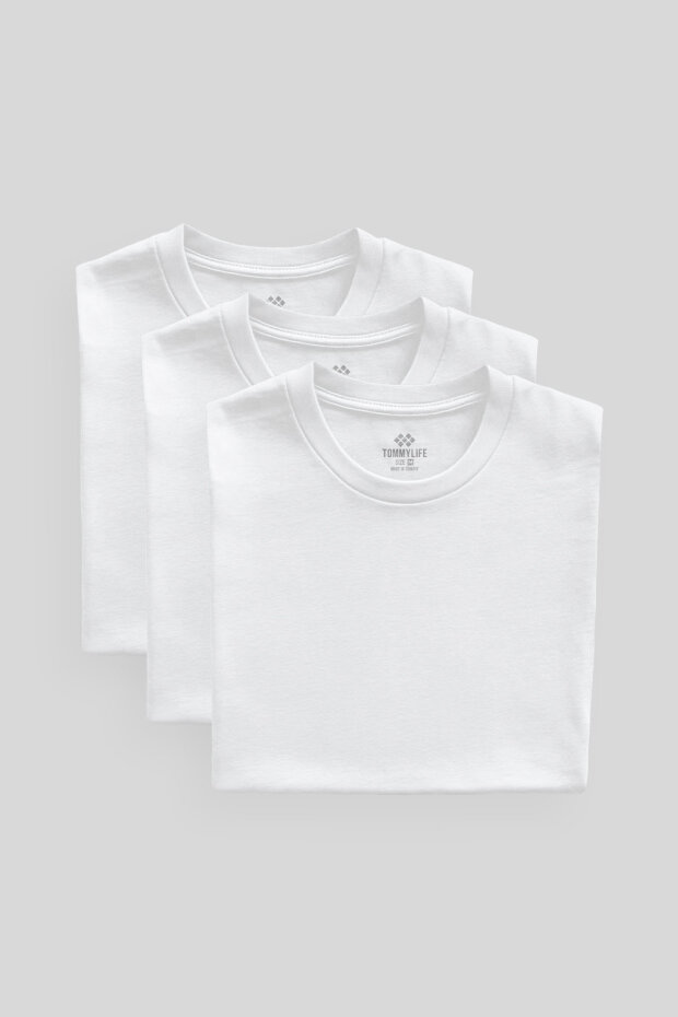 Standart Fit Basic O Yaka 3'lü Paket Beyaz Erkek T-Shirt 87911 - 3