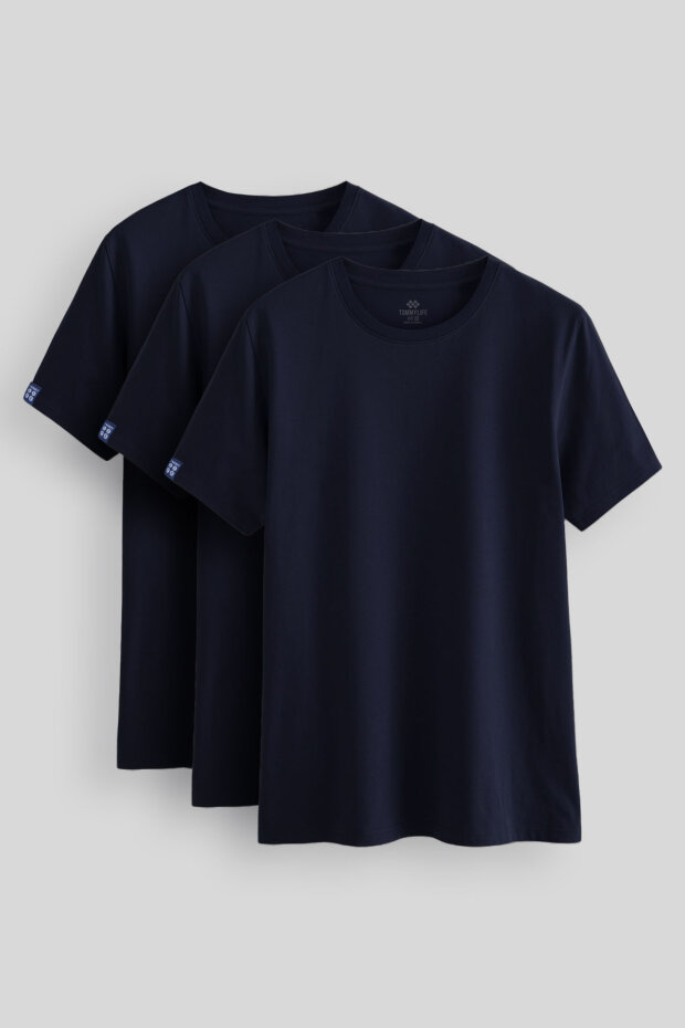Standart Fit Basic O Yaka 3'lü Paket Lacivert Erkek T-Shirt 87911 - 1