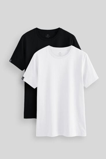 Standart Fit Basic O Yaka 2'li Paket Siyah-Beyaz Erkek T-Shirt - 87911 
