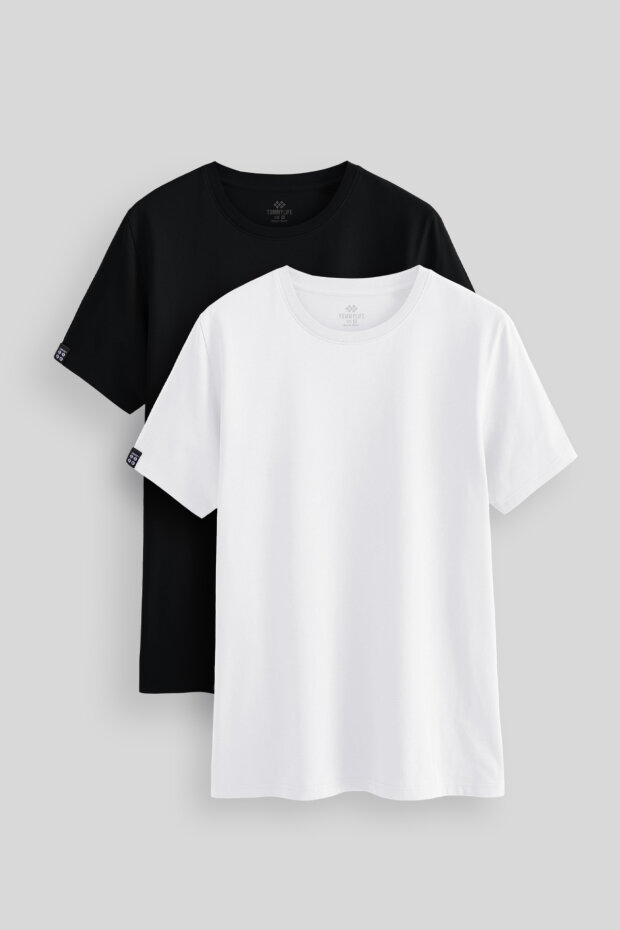 Standart Fit Basic O Yaka 2'li Paket Siyah-Beyaz Erkek T-Shirt - 87911 - 1