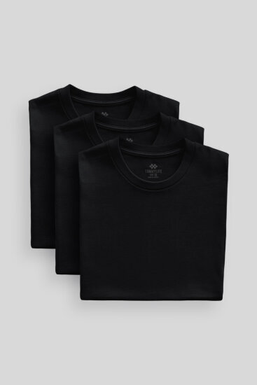 Standart Fit Basic O Yaka 3'lü Paket Siyah Erkek T-Shirt 87911 - TOMMYLIFE (1)