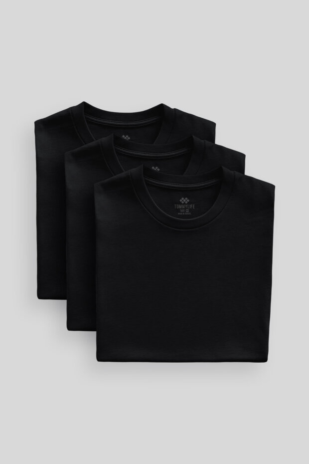 Standart Fit Basic O Yaka 3'lü Paket Siyah Erkek T-Shirt 87911 - 2