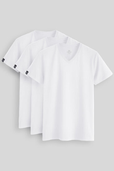 Standart Fit Basic V Yaka 3'lü Paket Beyaz Erkek T-Shirt 87912 