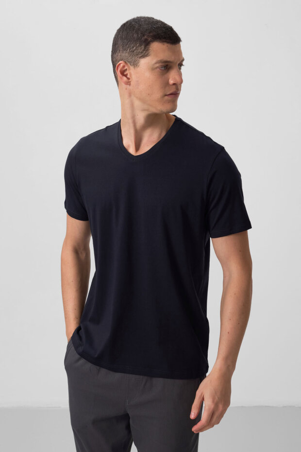 Standart Fit Basic V Yaka 5'li Paket Erkek T-Shirt - 87912 - 4