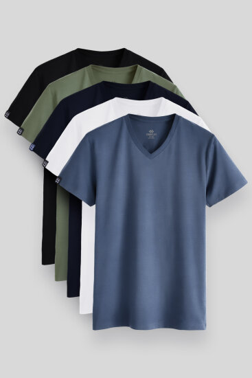 Standart Fit Basic V Yaka 5'li Paket Erkek T-Shirt - 87912 