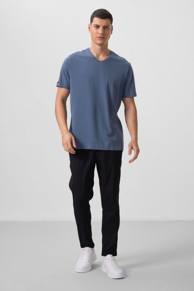 Standart Fit Basic V Yaka 3'lü Paket Siyah-Beyaz-Petrol Erkek T-Shirt 87912 - 4