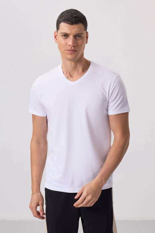 Standart Fit Basic V Yaka 2'li Paket Siyah-Beyaz Erkek T-Shirt - 87912 - 5